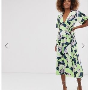 ASOS wrap skater midi dress in palm print